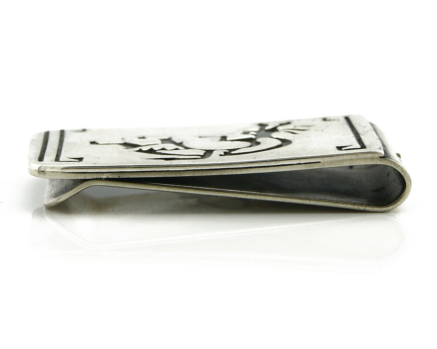 Navajo Money Clip .925 Silver & Nickle Hand Stamped Artist Native C.80's-90's