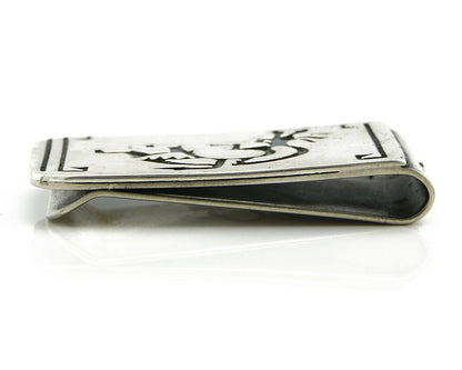 Navajo Money Clip .925 Silver & Nickle Hand Stamped Artist Native C.80's-90's