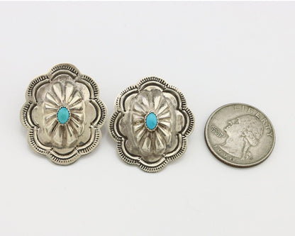 Navajo Hand Stamped Earrings 925 Silver Turquoise Native Artist C.80's
