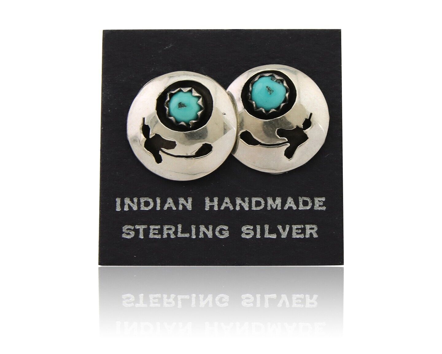 Navajo Handmade Earrings 925 Silver Turquoise Native American Artist C.80's