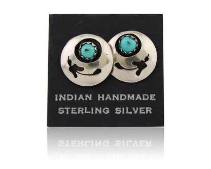 Navajo Handmade Earrings 925 Silver Turquoise Native American Artist C.80's