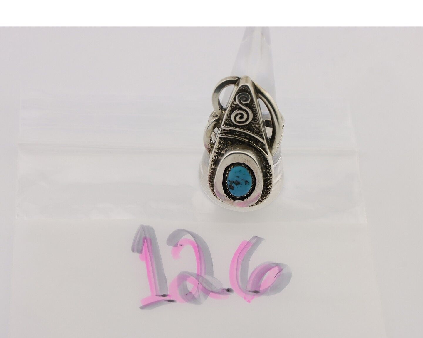 Navajo Ring 925 Silver Natural Blue Turquoise Artist Signed IHMJ C.80's