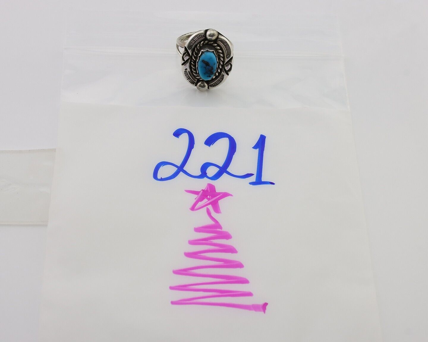 Navajo Ring 925 Silver Sleeping Beauty Turquoise Signed V & N EDSITTY C.80's
