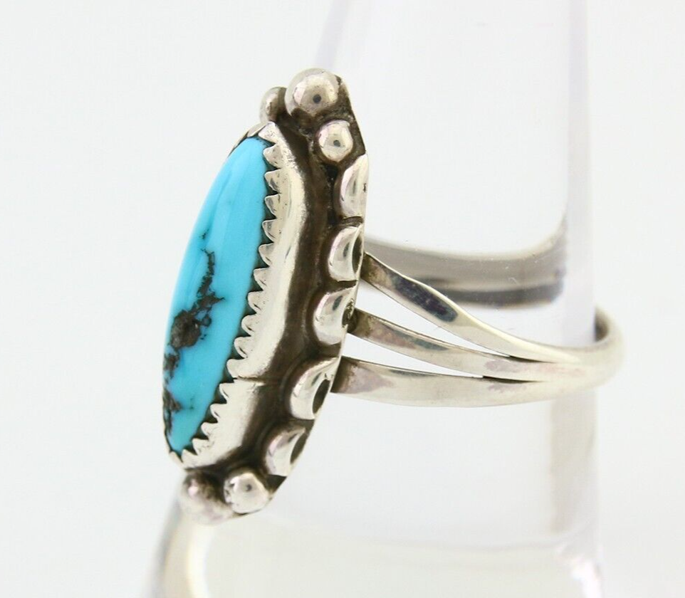 Navajo Ring 925 Silver Blue Tuquoise Artist Signed SC Size 9.5