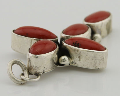 Navajo Cross Pendant 925 Silver Mediterranean Coral Signed J Tso C.80s
