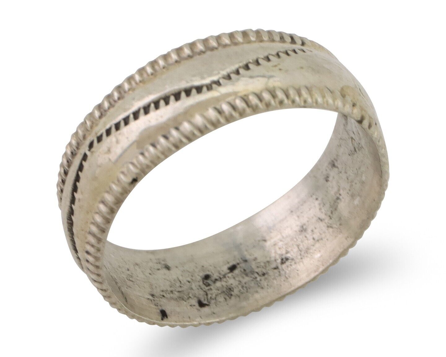 Navajo Hand Stamped Band 925 Silver 6.0 mm Native Artist Size 5.5 C.80's