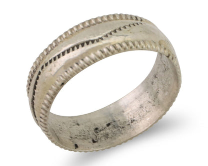 Navajo Hand Stamped Band 925 Silver 6.0 mm Native Artist Size 5.5 C.80's