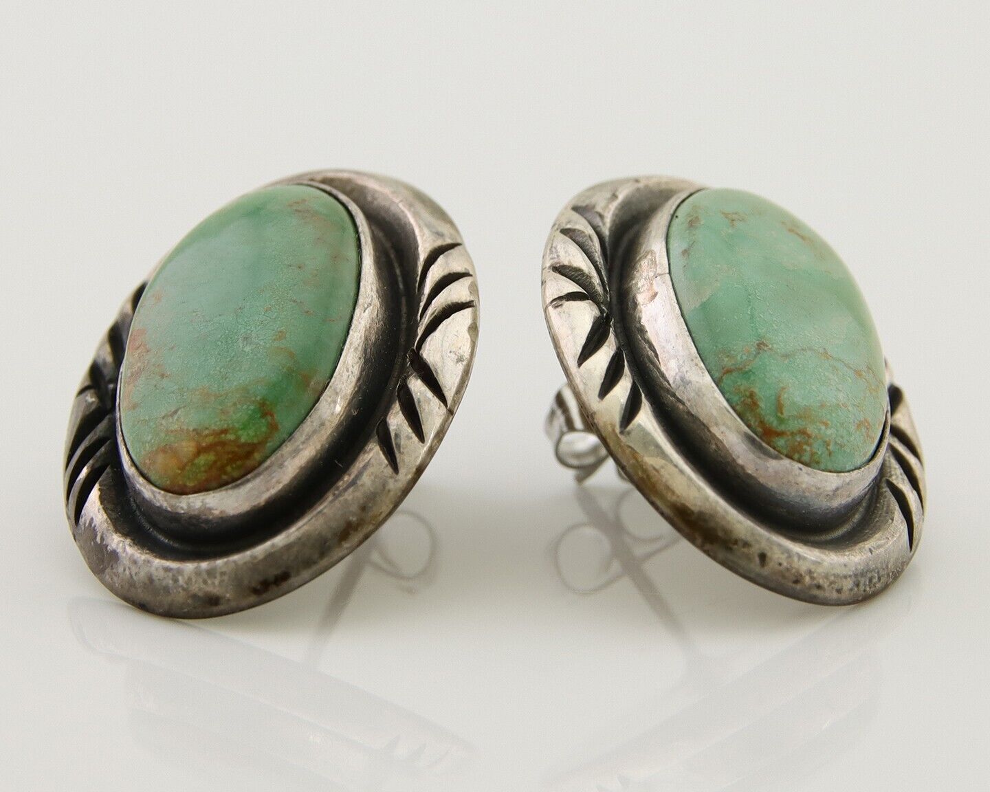 Navajo Earrings 925 Silver Kingman Turquoise Native American Artist C.80's