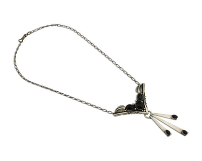 Navajo Necklace 925 Silver Black Onyx Signed Nila Johnson C.80's
