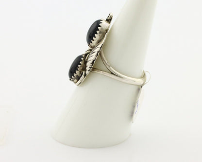Navajo Ring 925 Silver Onyx Hand Stamped Artist Signed Tom Willeto C.80's