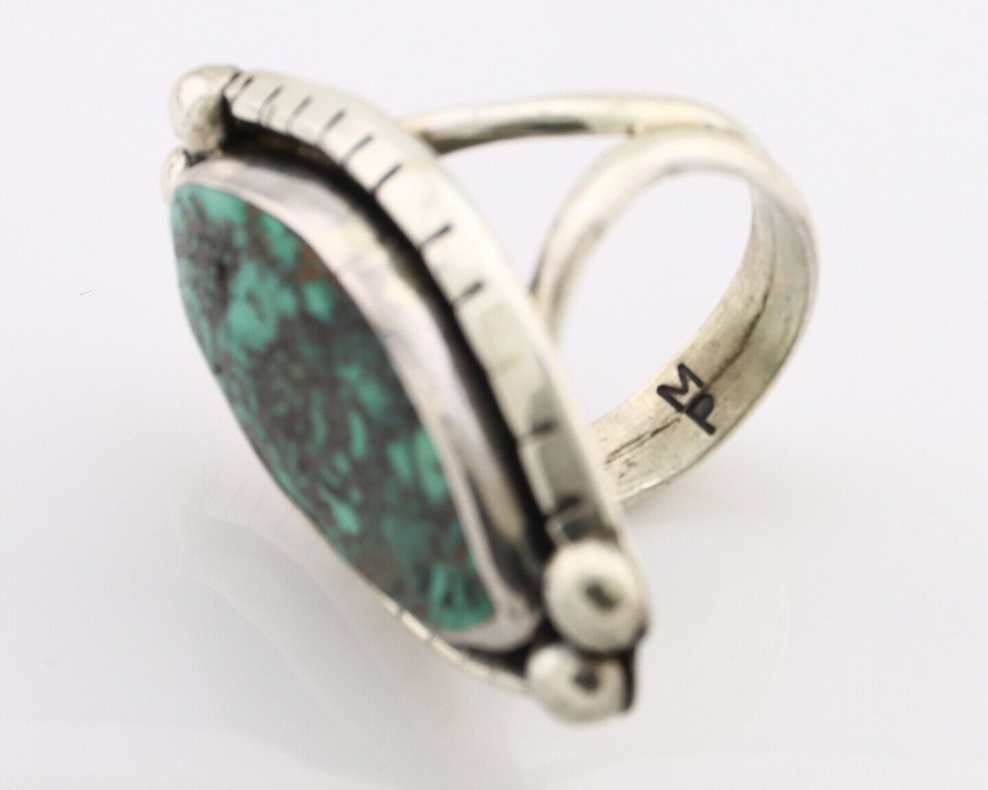 Navajo Ring 925 Silver Spiderweb Turquoise Artist Signed MP C.80's