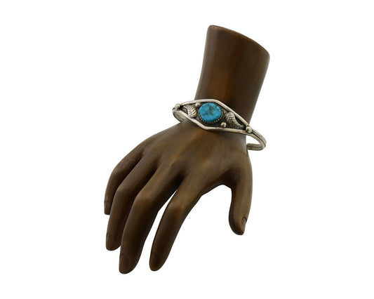 Navajo Handmade Bracelet 925 Silver Spiderweb Turquoise Native American C.80's