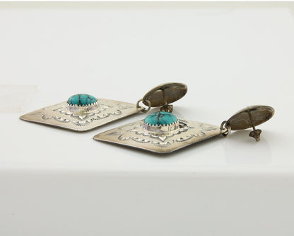 Navajo Dangle Earrings 925 Silver Natural Blue Turquoise Artist Signed LS C.80's