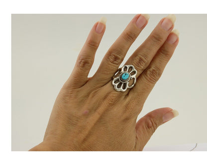 Navajo Sand Cast Ring 925 Silver Sleeping Beauty Turquoise Artist C.80's