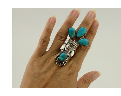 Navajo Kachina Ring 925 Silver Gem Turquoise Signed Broken Arrow C.80's