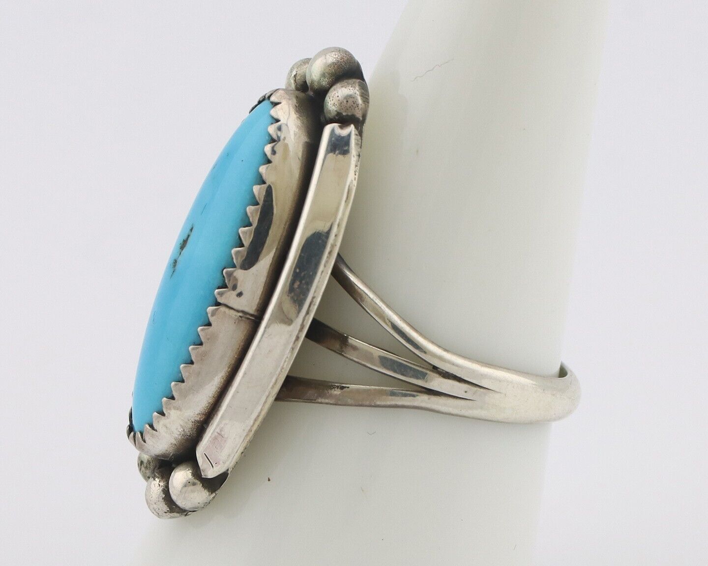 Navajo Ring .925 Silver Sleeping Beauty Turquoise Signed SkyStone Creations C80s