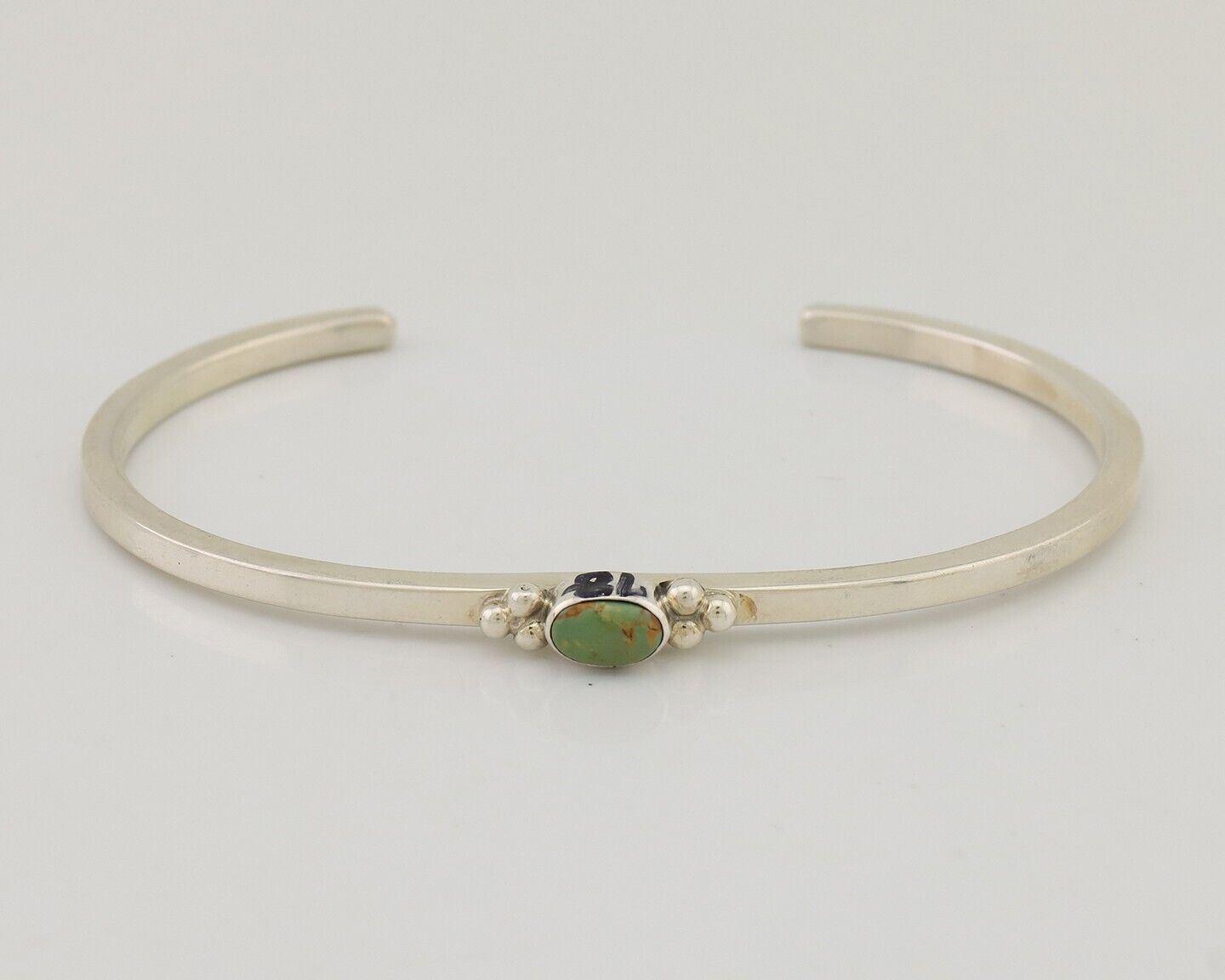 Navajo Cuff Bracelet 925 Silver Green Turquoise Native American Artist C.80's