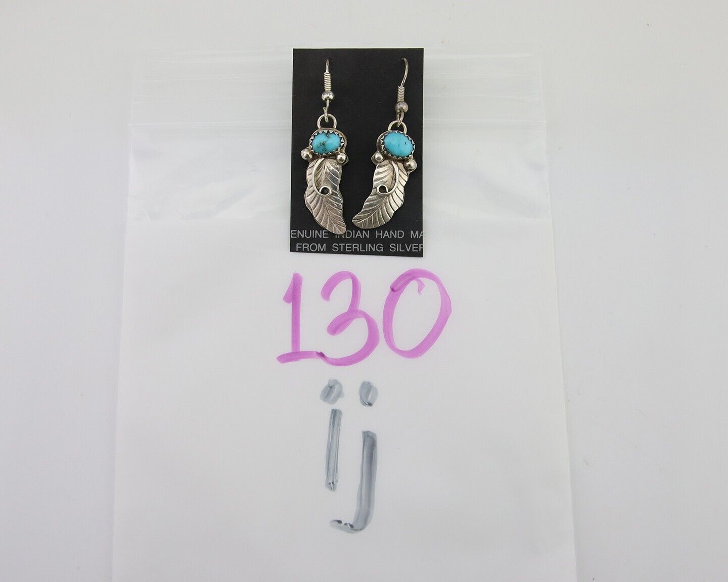Navajo Dangle Earrings 925 Silver Natural Turquoise Artist Signed JB C.80's