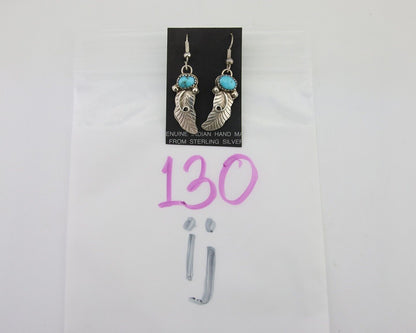 Navajo Dangle Earrings 925 Silver Natural Turquoise Artist Signed JB C.80's
