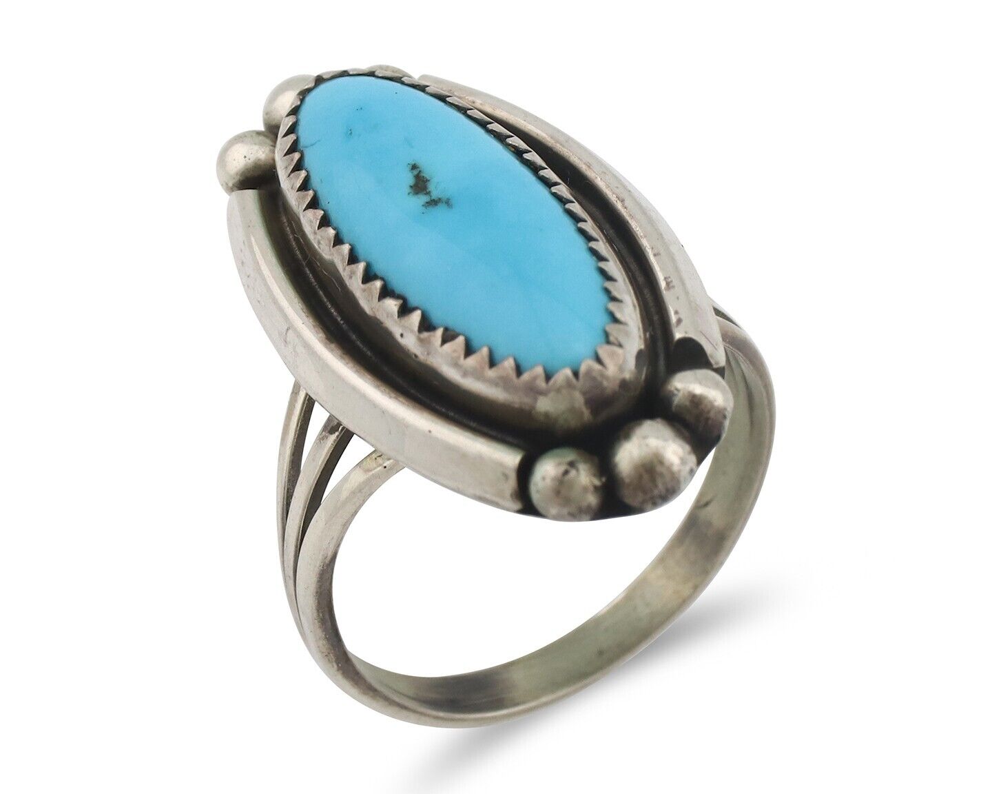 Navajo Ring .925 Silver Sleeping Beauty Turquoise Signed SkyStone Creations C80s