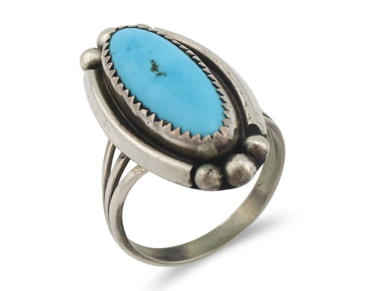 Navajo Ring .925 Silver Sleeping Beauty Turquoise Signed SkyStone Creations C80s