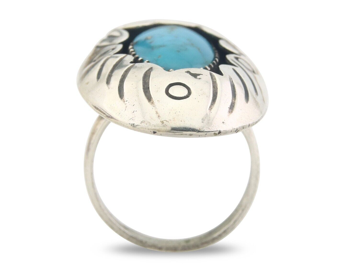 Navajo Ring 925 Sterling Turquoise Handmade Native Artist C.80's Size 6.25