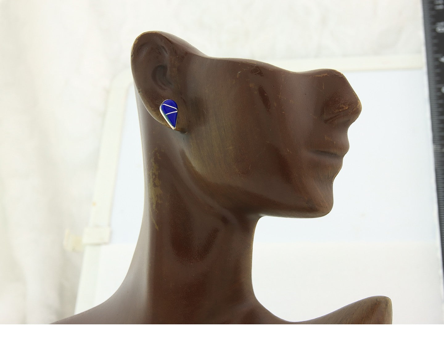 Navajo Earrings Sterling Silver Inlaid Natural Lapis Vintage Handmade