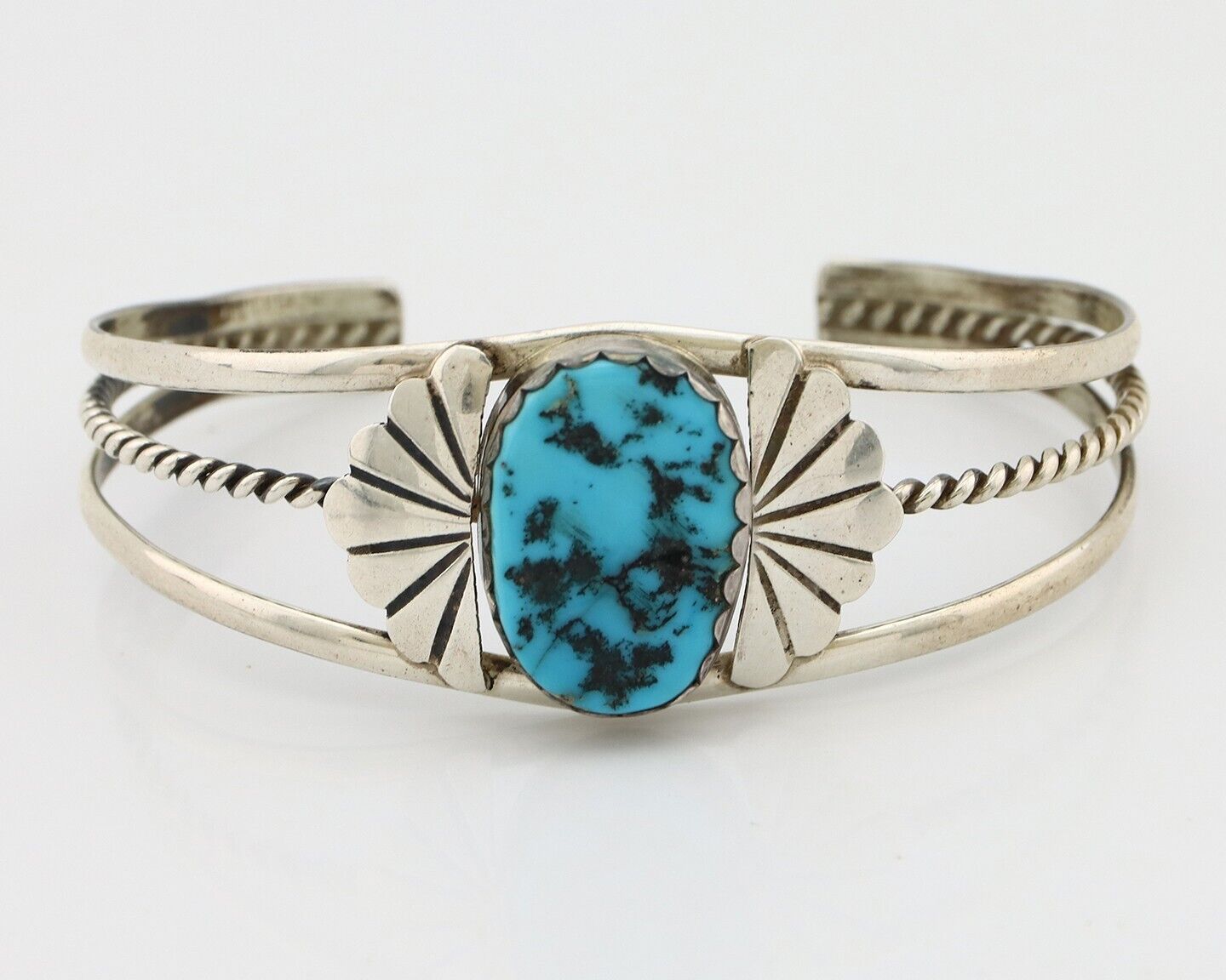 Navajo Bracelet 925 Silver Sleeping Beauty Turquoise Artist Signed LT CHEE C80s