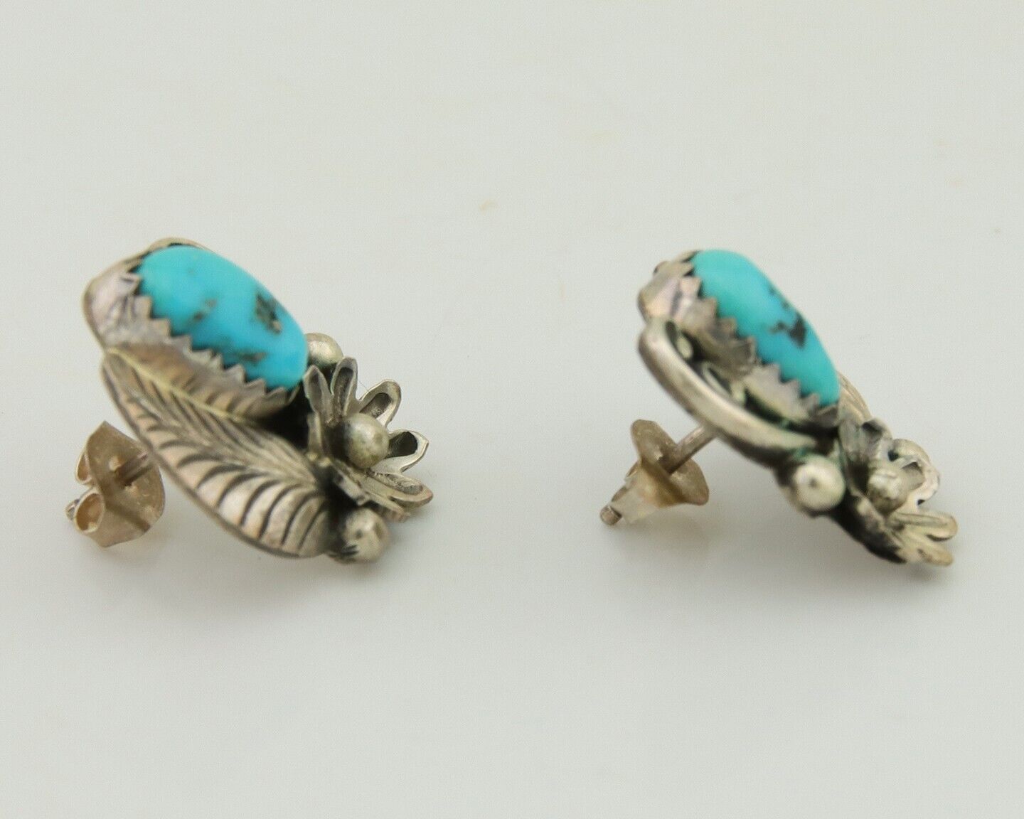 Navajo Dangle Earrings 925 Silver Natural Turquoise Native American Artist C80s