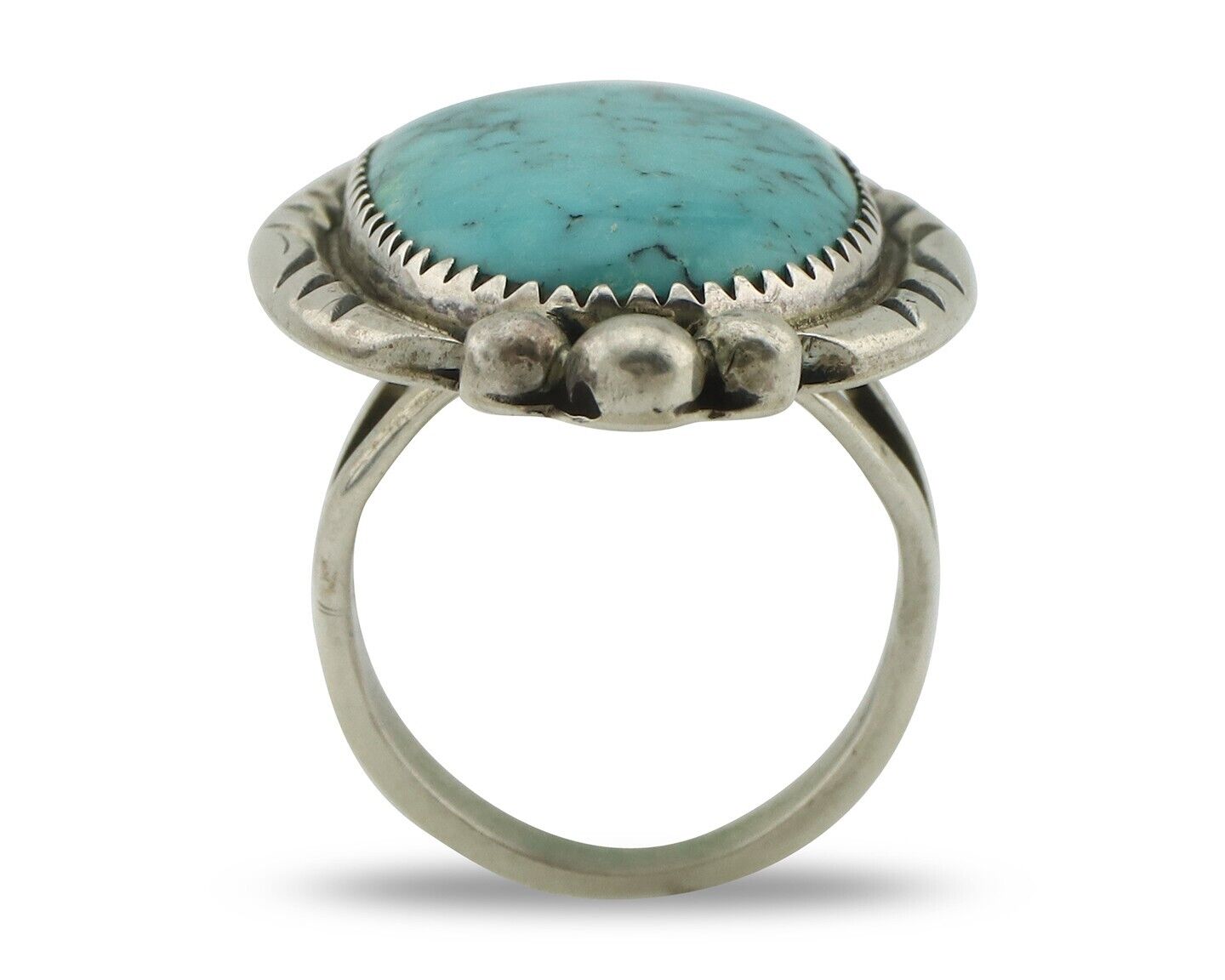 Navajo Ring 925 Silver Natural Spiderweb Turquoise Native American Artist C.80's