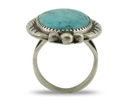 Navajo Ring 925 Silver Natural Spiderweb Turquoise Native American Artist C.80's