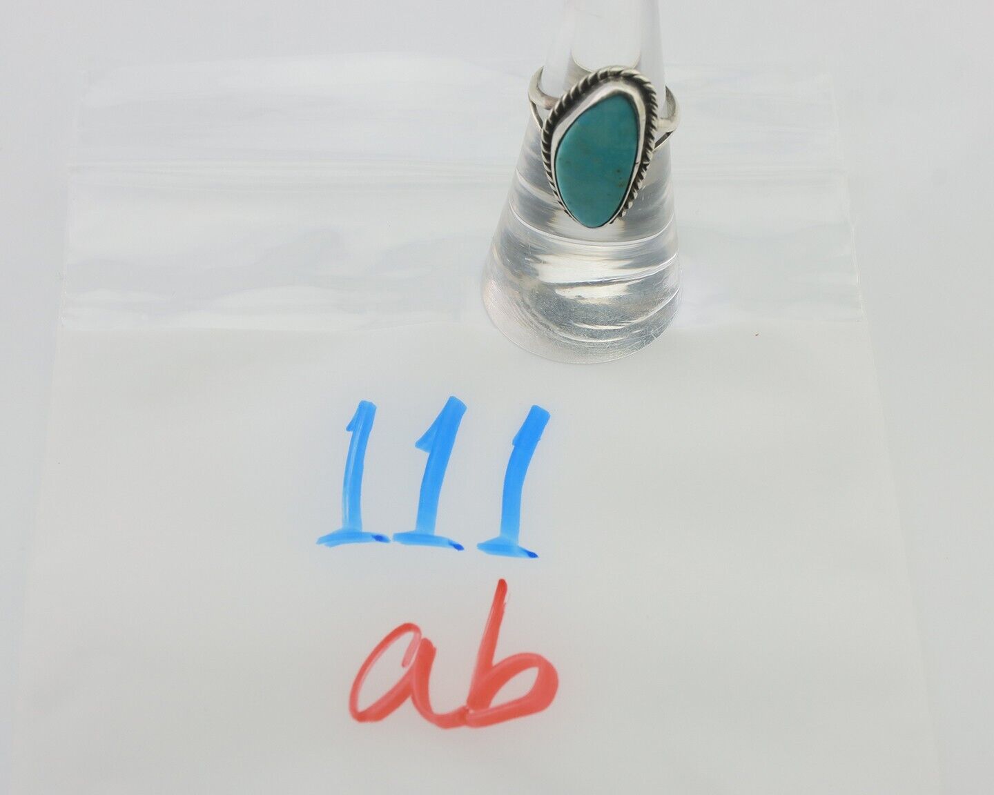 Navajo Ring 925 Silver Blue Gem Turquoise Artist Signed Rabbit Stick C.80's