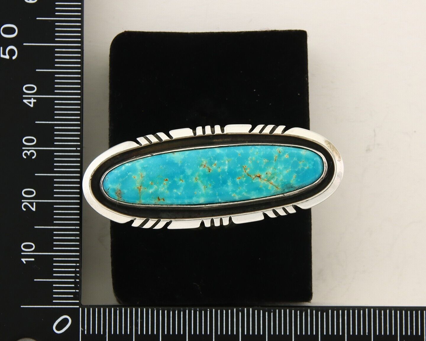 Navajo Ring 925 Sterling Natural Mined Turquoise Signed USA C.80's Size 7.5