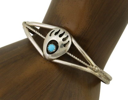 Navajo Paw Bracelet 925 Silver Blue Turquoise Native American Artist C.80's