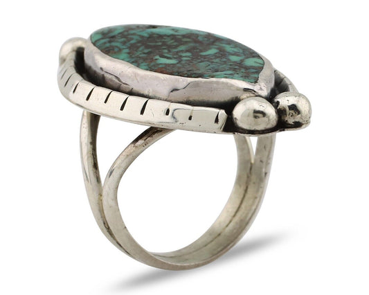 Navajo Ring 925 Silver Spiderweb Turquoise Artist Signed MP C.80's