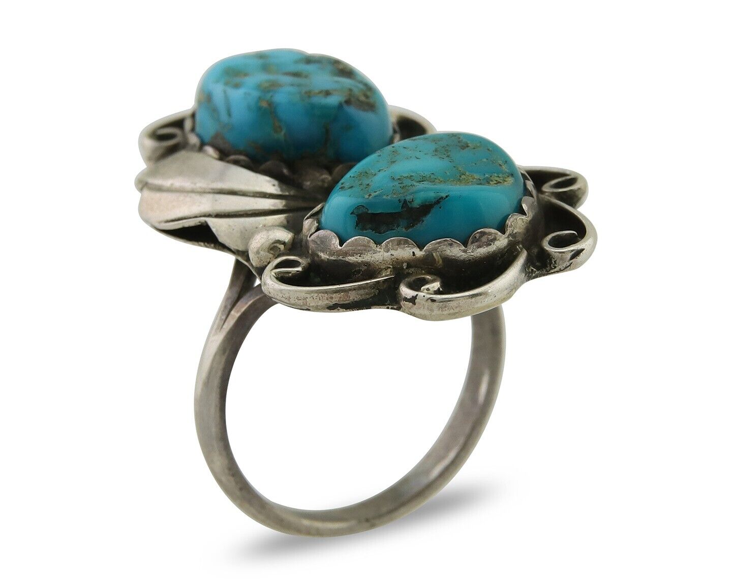 Navajo Ring 925 Silver Blue Turquoise Artist Signed F C.80's