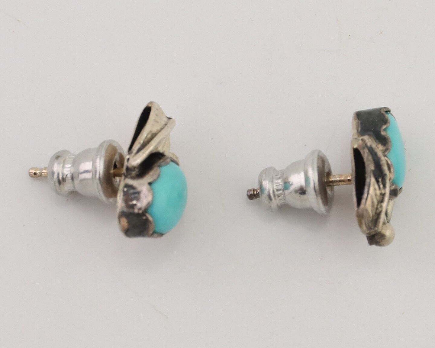 Navajo Handmade Earrings 925 Silver Natural Turquoise Native Artist C.80's