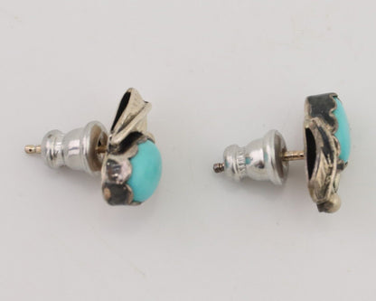 Navajo Handmade Earrings 925 Silver Natural Turquoise Native Artist C.80's