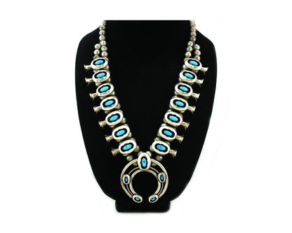 Navajo Squash Necklace Set Sterling Silver Turquoise Vintage Signed PG