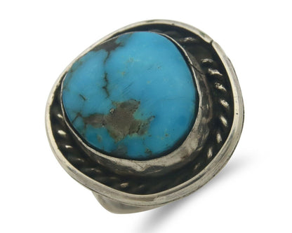 Navajo Ring 925 Sterling Natural Turquoise Native Artist C.80's Size 7.25