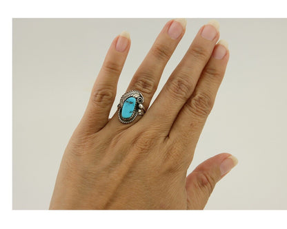 Navajo Ring .925 Silver Natural Slab Turquoise Signed Justin Morris C.80's