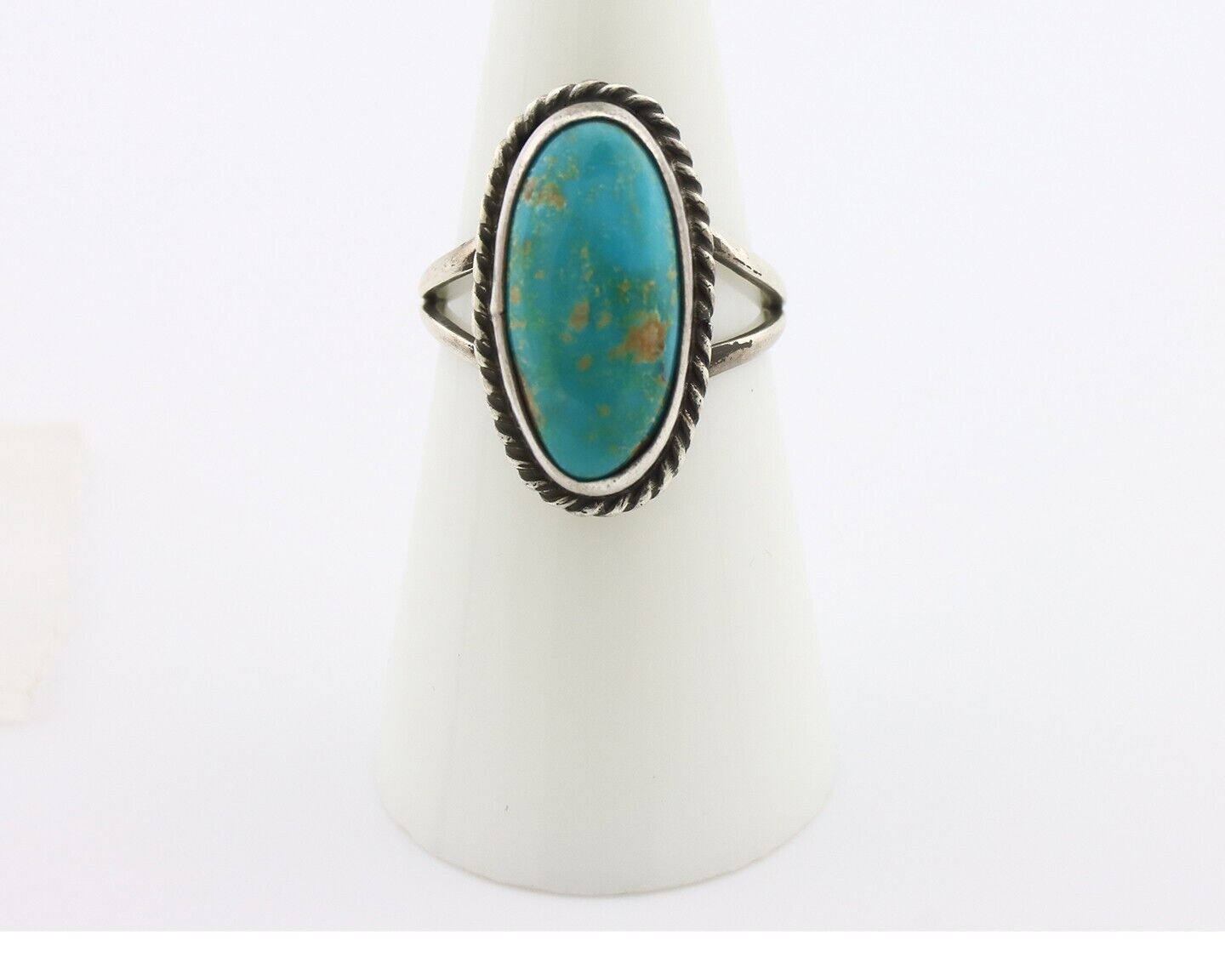 Navajo Ring .925 Silver Natural Kingman Turquoise Native American Signed C.80's