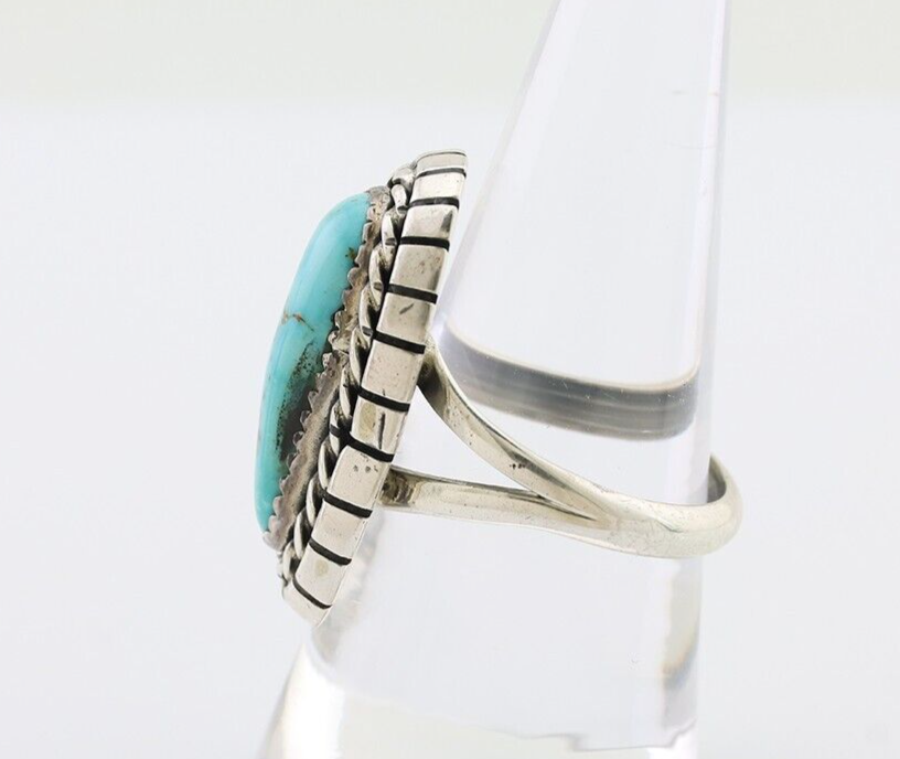 Navajo Ring 925 Silver Blue Gem Turquoise Signed William Denetdale 8.75 C.80's