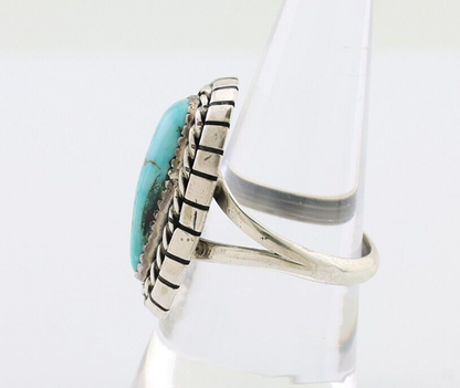 Navajo Ring 925 Silver Blue Gem Turquoise Signed William Denetdale 8.75 C.80's