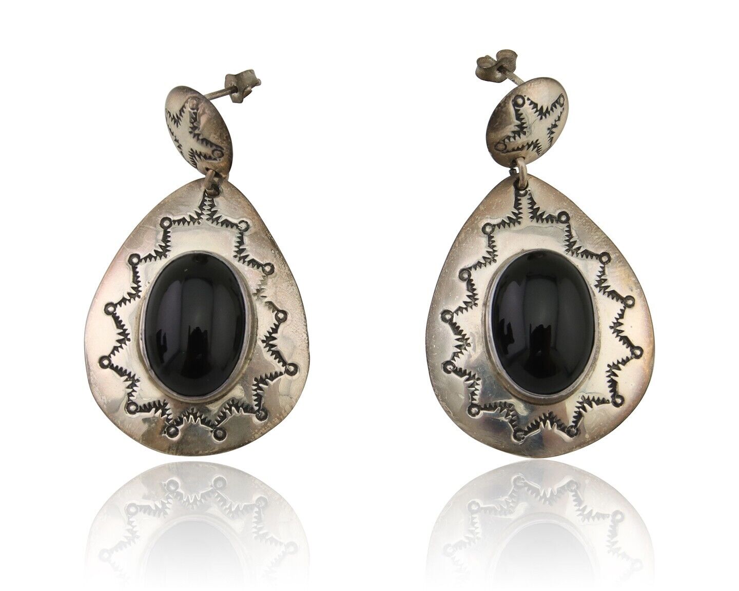 Navajo Handmade Earrings 925 Silver Onyx Artist Douglas Etsitty C.80's