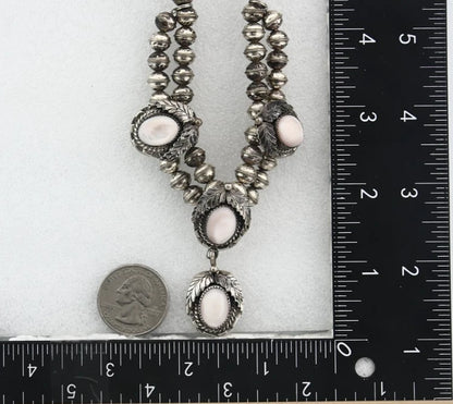 Navajo Squash Necklace Sterling White Shell Vintage Handmade Signed Manygoats