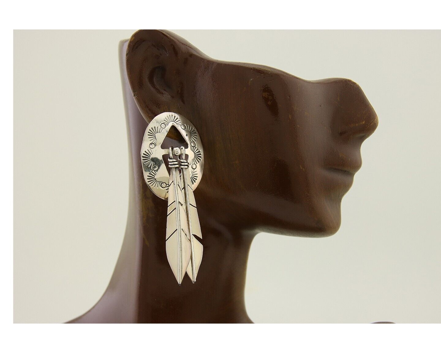 Navajo Feather Earrings 925 Silver Dangle Artist Signed DISHTA C.80's