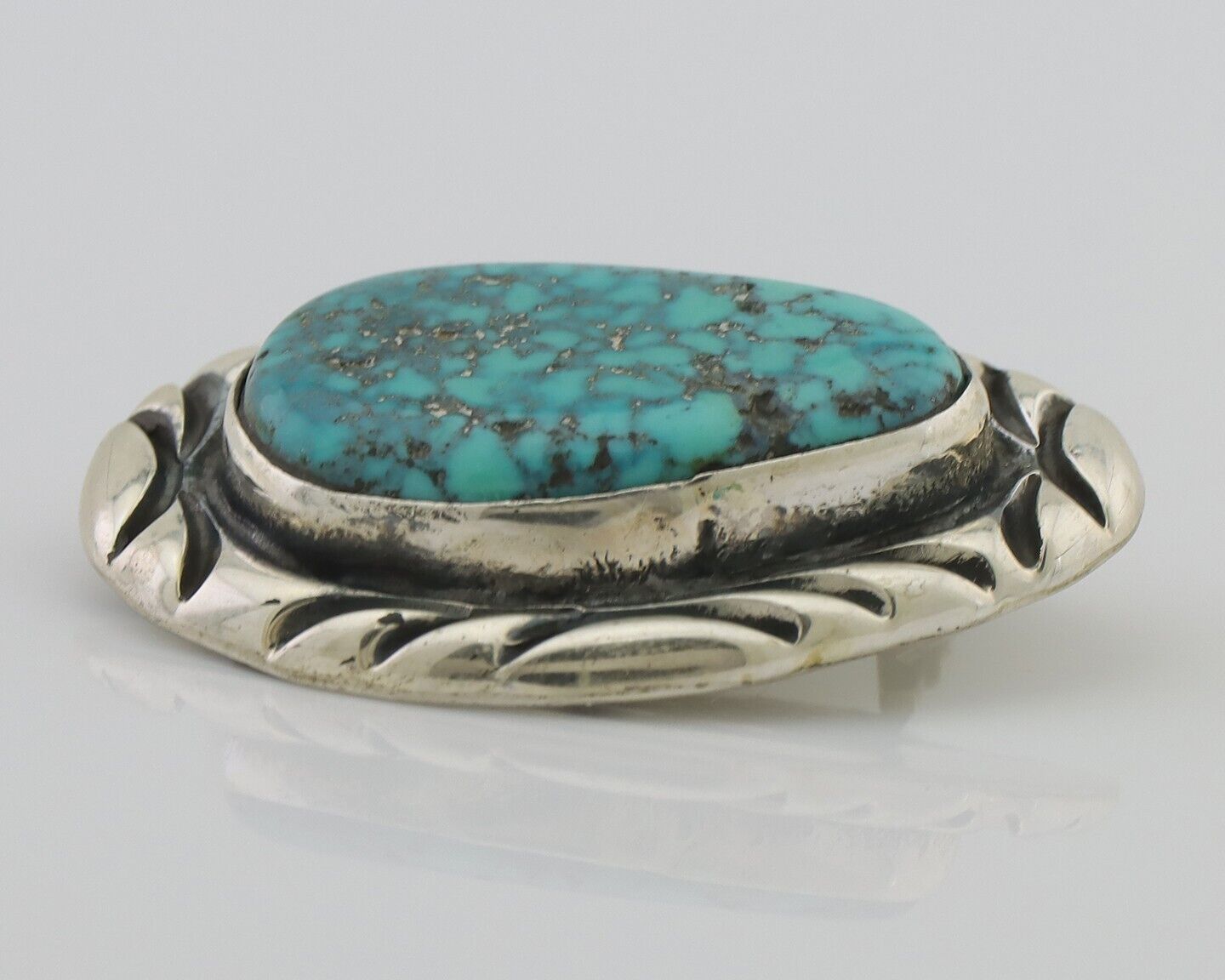 Navajo Pin 925 Silver Natural Spiderweb Turquoise Signed C Raincloud C.80's