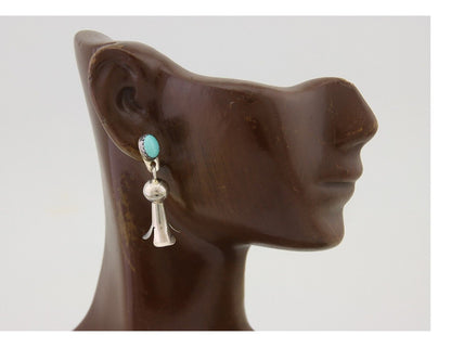 Navajo Dangle Squash Earrings 925 Silver Natural Turquoise Native Artist C.80's