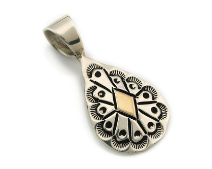 Navajo Kokopelli Pendant Sterling Silver & Gold Authentic Traditional Signed RT